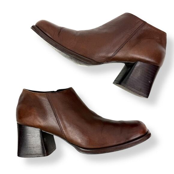90's KENNETH COLE UNLISTED brown leather chunky heel square toe shoes - Picture 1 of 16